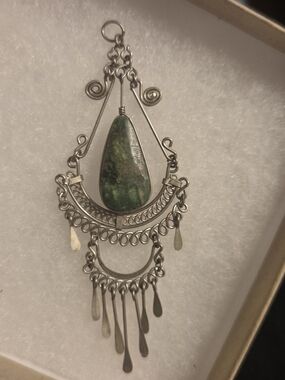 Sterling Silver And Chrisicola  Pendant Necklace Artesain Pendant
